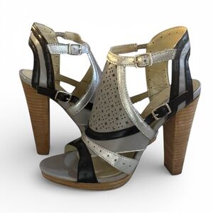 Lovely People Micky Strappy High Heel Sandals Silver Gray Black 7.5 Holiday